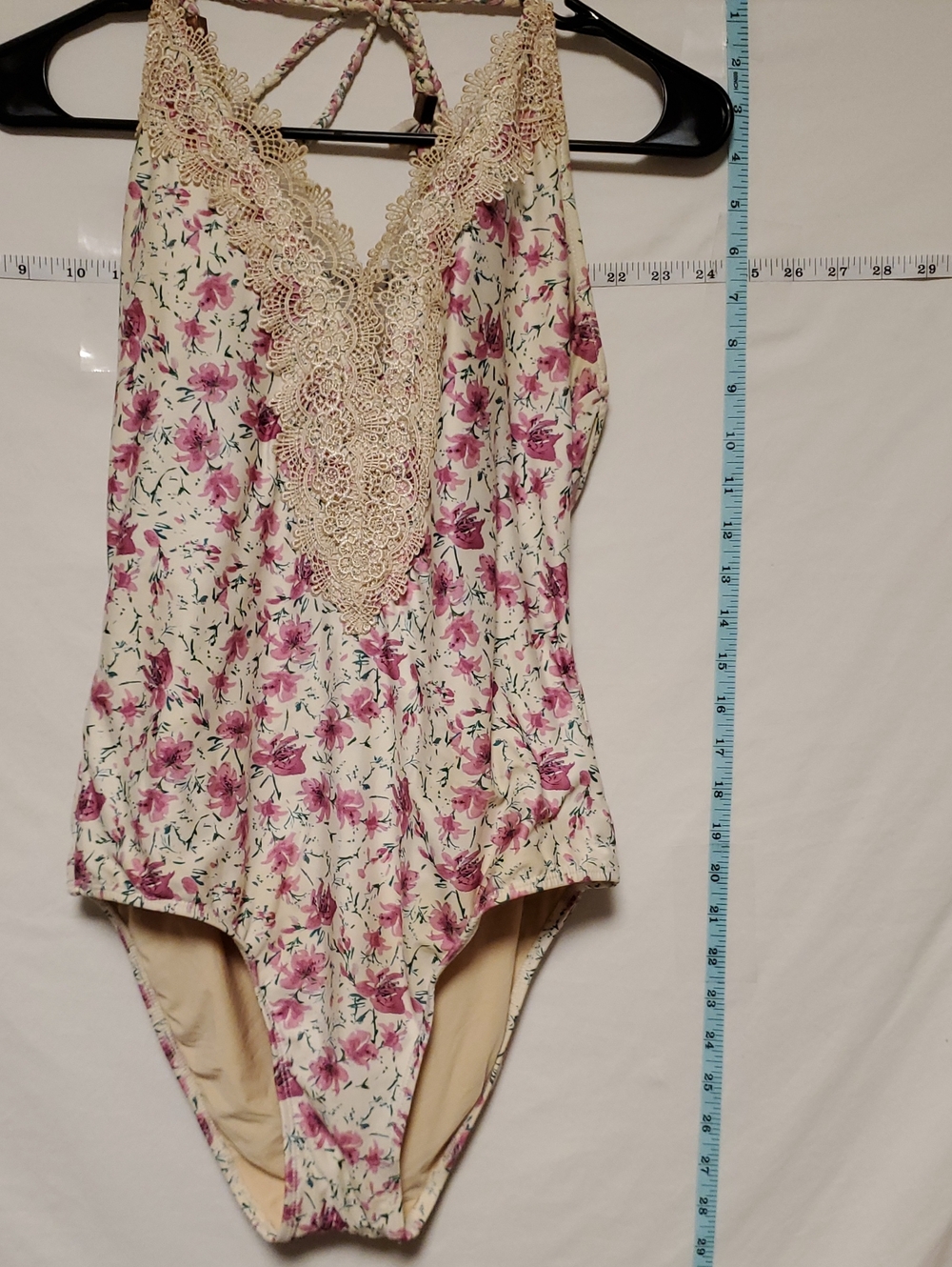 Allihop Floral Crochet Embroidered One Piece Swimsuit Med Cottagecore Coquette